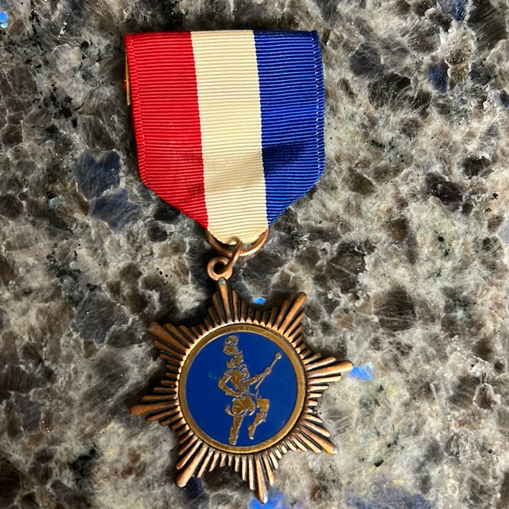 Vintage majorette baton marching band medal award with ribbon pin from 1900s